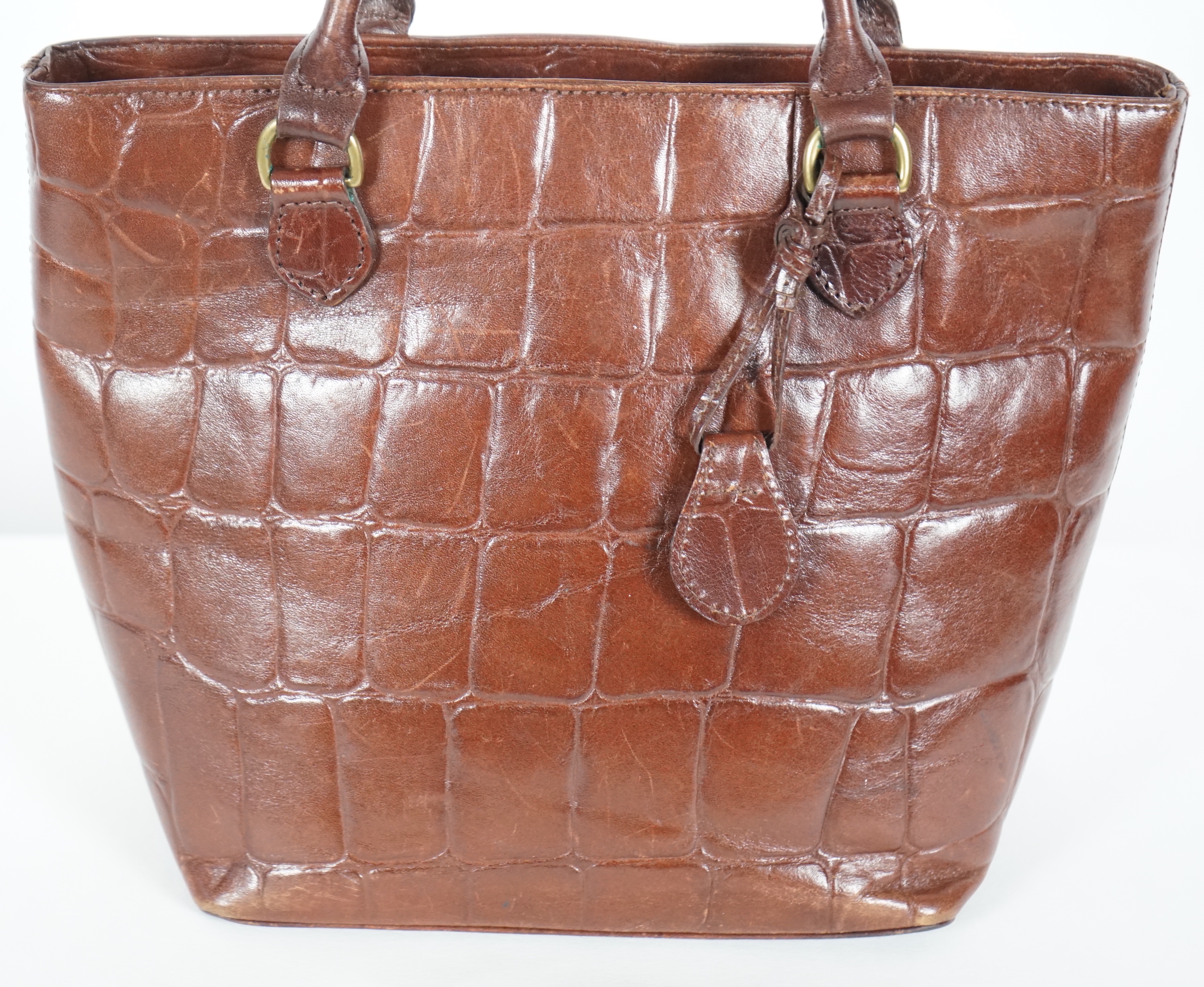 A brown Mulberry crocodile effect leather bag, width 30cm, height 22cm, depth 15cm